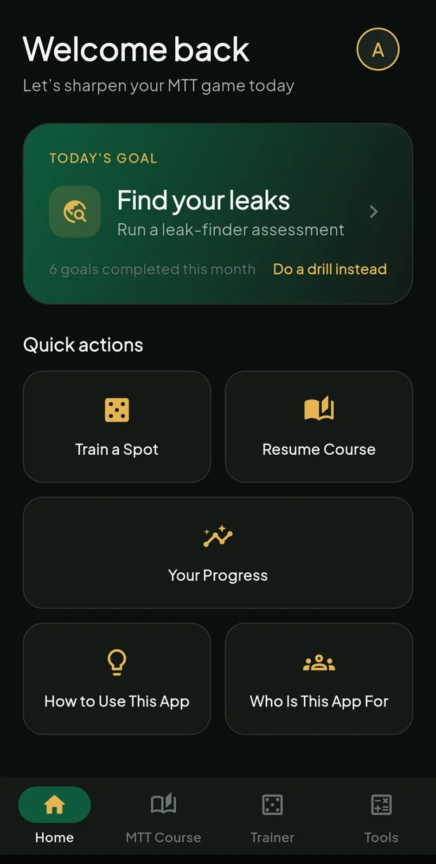 The home screen with today's goal and quick actions